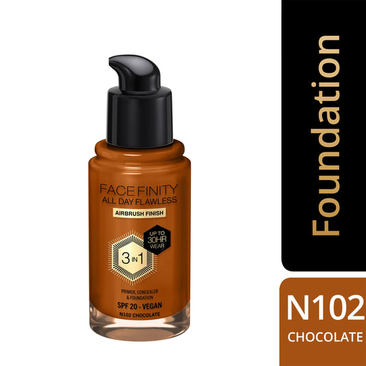 Max Factor Facefinity 3-in-1 All Day Flawless Foundation, SPF 20, 102 Chocolate, 200 g