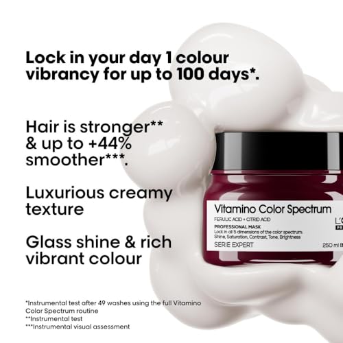 L'Oréal Professionnel Vitamino Color Spectrum Rinse Off Hair Mask 250ml, For Coloured Hair, With Ferulic Acid + Citric Acid, Stronger & Smoother Hair, Conditioner Treatment