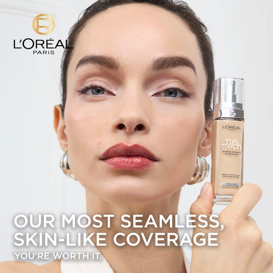 L'Oréal Paris Foundation for Face, Skincare Infused with Hyaluronic Acid, True Match Hydrating Liquid Foundation for All Skin Tones, SPF 16, 0.5C Porcelain Rose, 30 ml