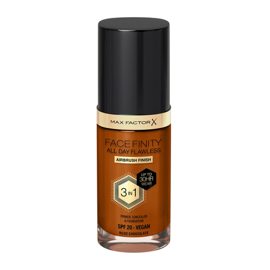 Max Factor Facefinity 3-in-1 All Day Flawless Foundation, SPF 20, 102 Chocolate, 200 g