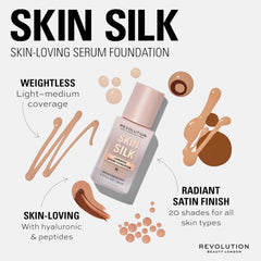 Makeup Revolution, Skin Silk Serum Foundation, Light to Medium Coverage, Contains Hyaluronic Acid