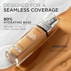 L'Oréal Paris Foundation for Face, Skincare Infused with Hyaluronic Acid, True Match Hydrating Liquid Foundation for All Skin Tones, SPF 16, 0.5C Porcelain Rose, 30 ml