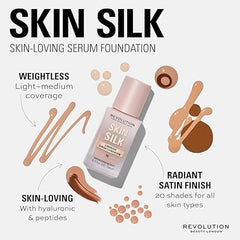 Makeup Revolution, Skin Silk Serum Foundation, Light to Medium Coverage, Contains Hyaluronic Acid
