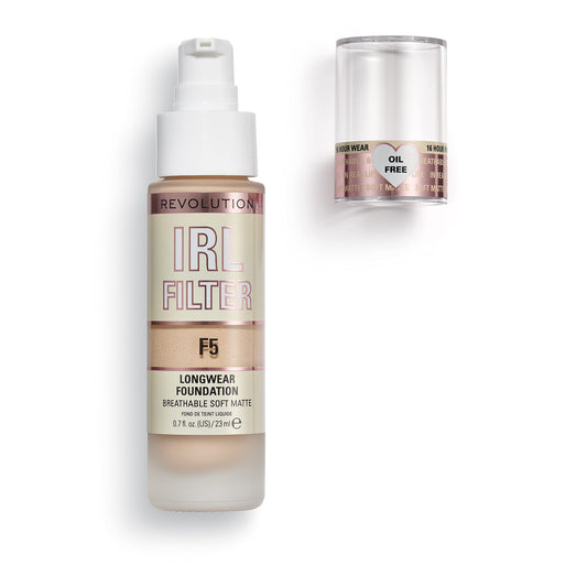 Revolution Beauty London IRL Filter, Longwear Foundation, Medium to Full Coverage, Matte Finish, 16 Hour Wear, F6.5, Light/Medium Skin tones, 23ml